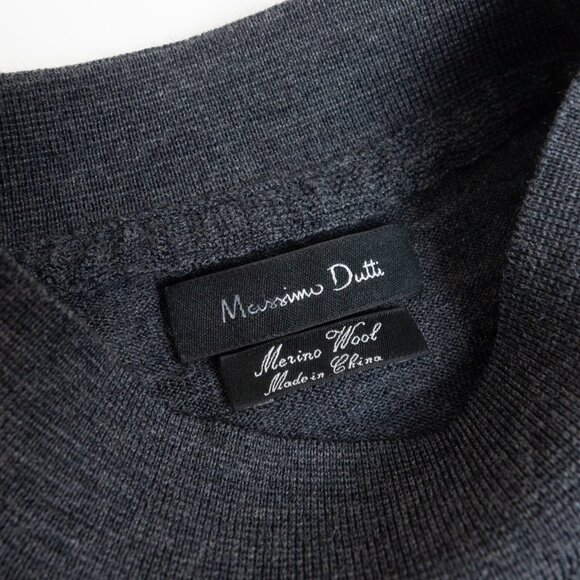 Massimo Dutti 100% Merino Wool Mock Neck Sweater Mens Medium Charcoal Gray Slim - Picture 5 of 12